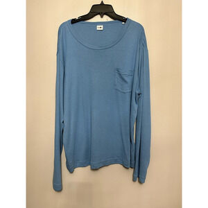 NNO7 No Nationality T-Shirt Mens Blue Long Sleeve Front Pocket Cotton XXL New